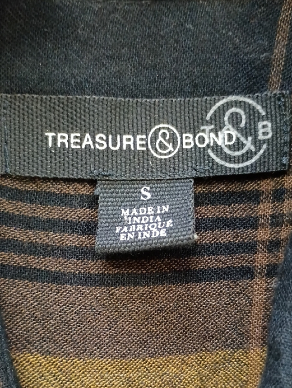 Treasure & Bond Black Brown Plaid Rayon Button Shirt Size Small & Medium - Picture 6 of 9